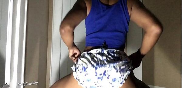  Ebony Jiggles Her Ass Above Your Face In Tiny Shorts